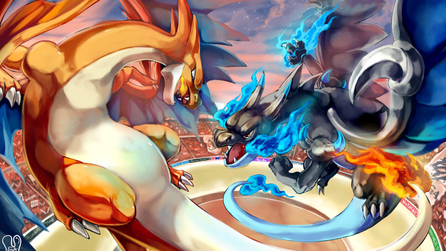 Charizard And Mega Charizard X Battle HD Wallpapers - www.freewallpapers4u.in