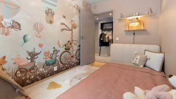 Kid Bedroom with cartoon wallpaper