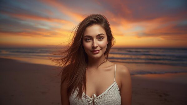 freewallpapers4u 14 A Beautiful Girl Standing In A Sea Beach With Sunset Background