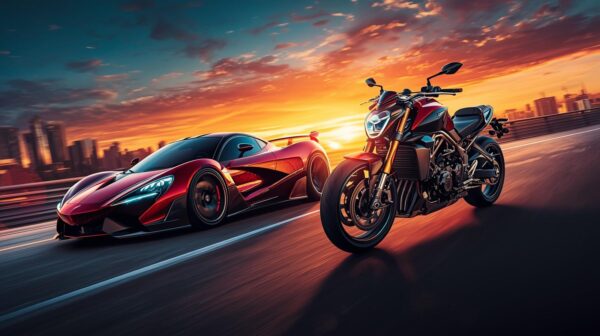 A Racing Car And Bike Hd Wallpaper With A Cool Background.