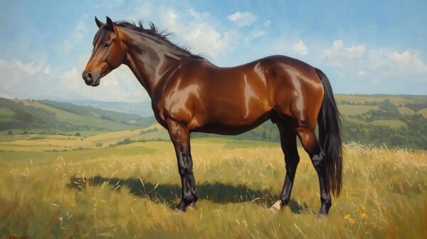 freewallpapers4u 28 Majestic Brown Horse Standing In A Green Meadow Under A Blue Sky