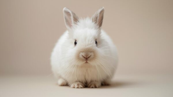 freewallpapers4u 21 White Baby Rabbit Sitting On Soft Beige Background – Perfect Animal Wallpaper