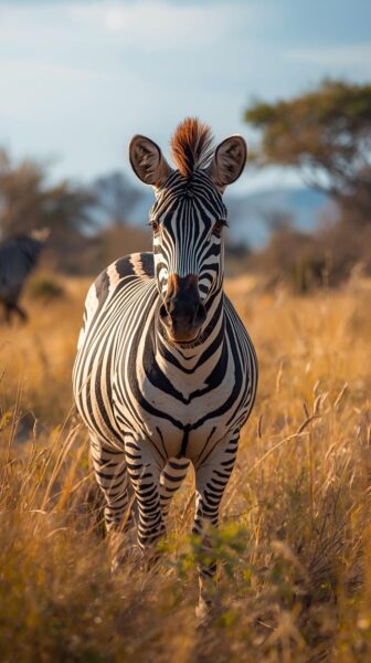 freewallpapers4u 18 Zebra Standing In Golden African Grassland – Stunning Animal Wallpaper For Mobile Phones