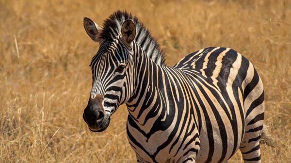 freewallpapers4u 26 Zebra Standing In Dry Golden Grassland – High-Quality Animal Wallpaper For Desktop And Mobile