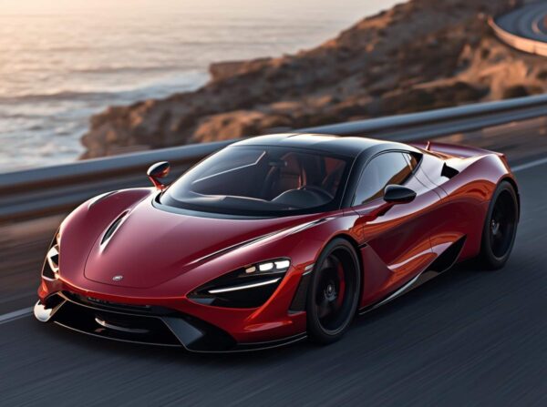 Sports Car Wallpaper Driving Along A Scenic Coastal Road At Sunset