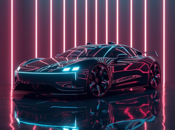 Cyberpunk-Inspired Car Wallpaper With Pink And Purple Neon Background