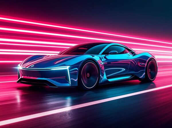 4k Futuristic Neon Car Wallpaper With Glowing Motion Trails