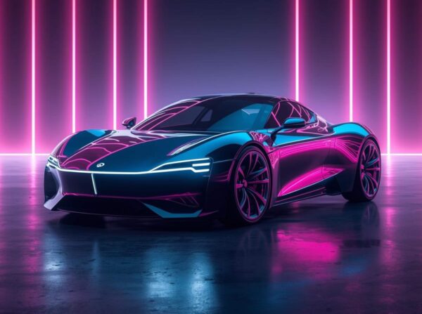 Modern Electric Supercar Wallpaper In Neon Blue And Magenta Lighting