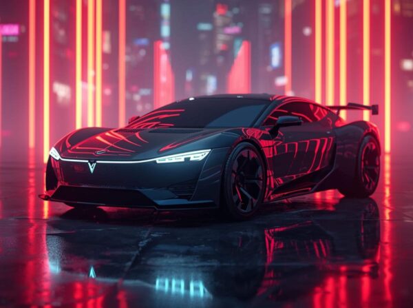 Black Futuristic Supercar Wallpaper With Neon Red Glow Reflections