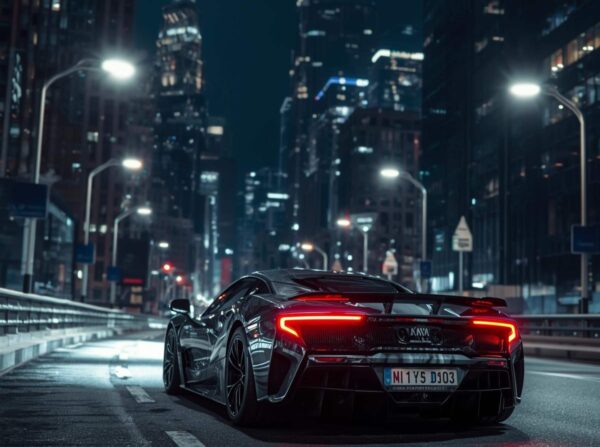 Night City Supercar Wallpaper With Neon Reflections And Wet Road