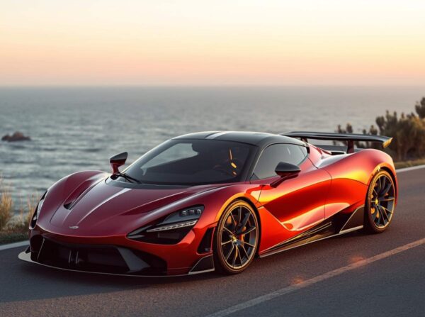 Red Luxury Roadster Car Wallpaper Under Soft Evening Sunlight