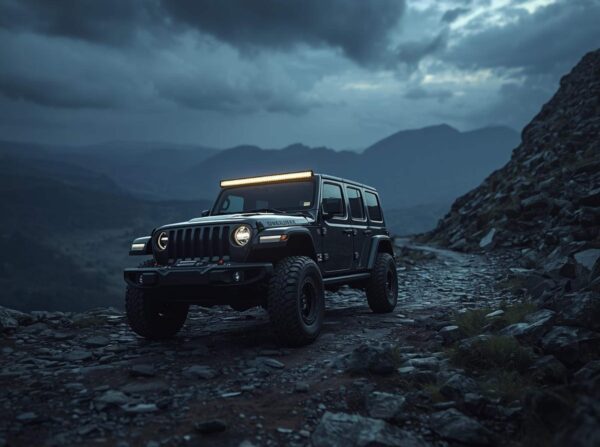 Rugged Jeep Wallpaper Climbing A Rocky Hill During Cloudy Weather