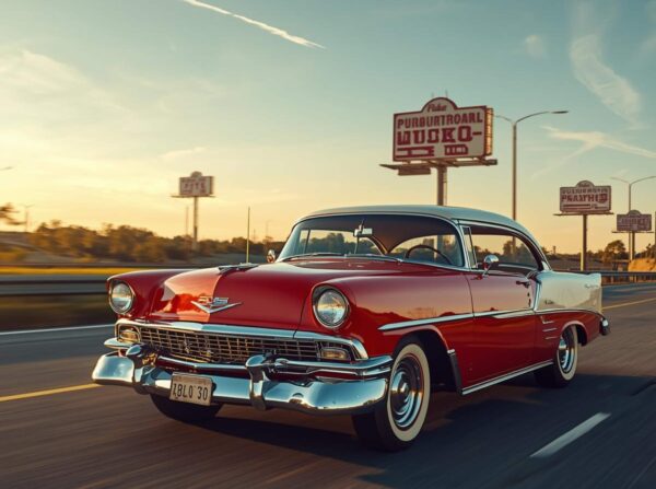 Vintage Red Classic Car Wallpaper With Chrome Details And Retro Feel